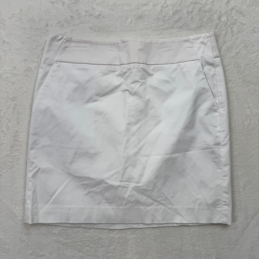 Ann Taylor Mini Skirt Women 10P White Cotton Blend Petite Classic Side Pockets